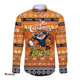 Personalized Tigers Rugby Xmas Long Sleeve Button Shirt Australia NRL Mascot