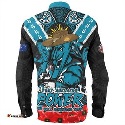 Port Adelaide Long Sleeve Button Shirt Ripped Legacy Of The Game The ANZAC Spirit Lives On