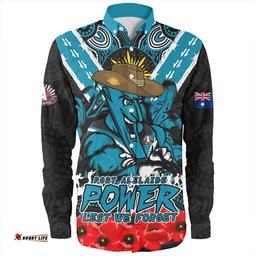 Port Adelaide Long Sleeve Button Shirt Ripped Legacy Of The Game The ANZAC Spirit Lives On