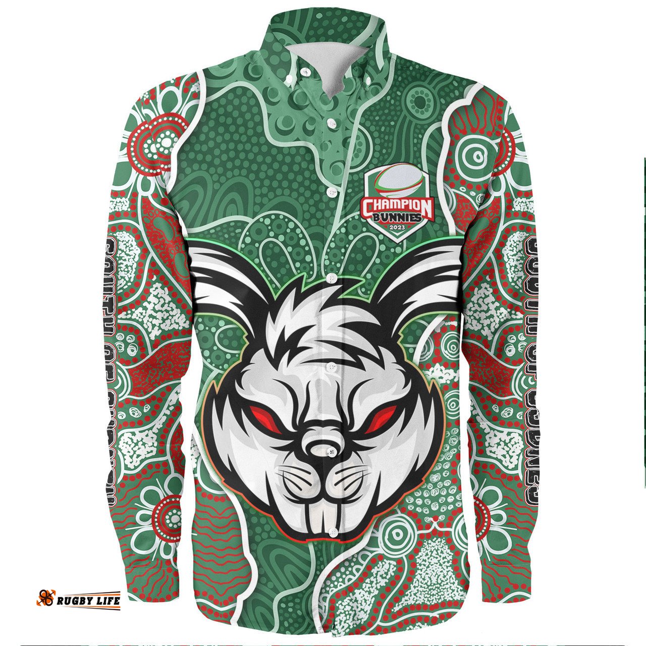 South Sydney Rabbitohs Grand Final Custom Long Sleeve Button Shirts - Custom Rabbitohs With Contemporary Style Of Aboriginal Painting Long Sleeve Button Shirts
