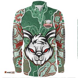 South Sydney Rabbitohs Grand Final Custom Long Sleeve Button Shirts - Custom Rabbitohs With Contemporary Style Of Aboriginal Painting Long Sleeve Button Shirts