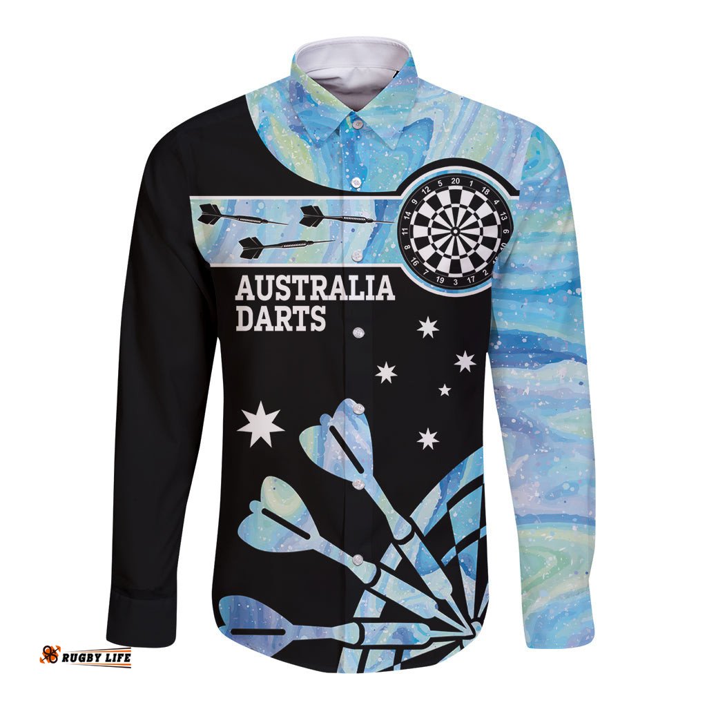 Personalised Australia Darts Opal Vibes Long Sleeve Button Shirt