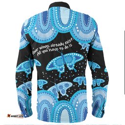 Australia Long Sleeve Button Shirt - Aboriginal Blue Butterflies Art Inspired