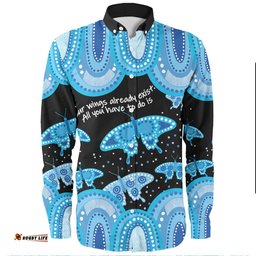 Australia Long Sleeve Button Shirt - Aboriginal Blue Butterflies Art Inspired