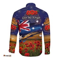 Australia Aboriginal ANZAC Hawaii Long Sleeve Button Shirt Poppy Vibes Navy