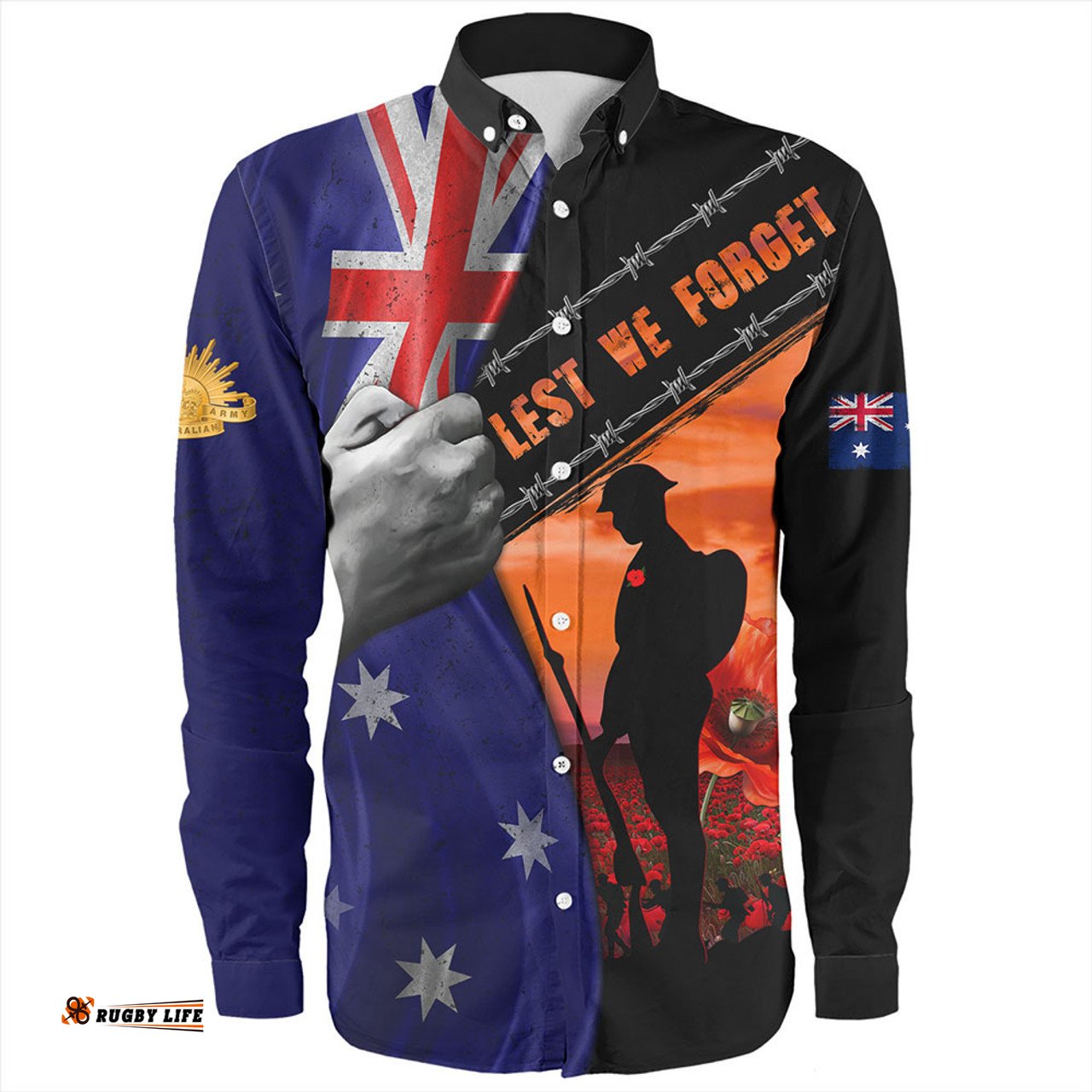 Australia Long Sleeve Button Shirt Remembrance Day Australian Fallen Heroes