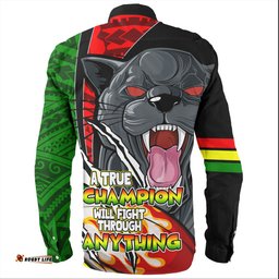 Penrith Panthers Grand Final Long Sleeve Button Shirt - A True Champion Will Fight Through Anything With Polynesian Patterns