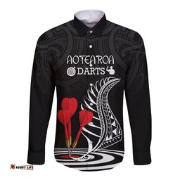 Personalised New Zealand Darts Long Sleeve Button Shirt Aotearoa Maori Fern Bring It On