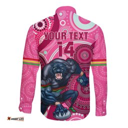 Custom NRL Panthers Long Sleeve Button Shirt Indigenous Penrith Dynamic Pink Version