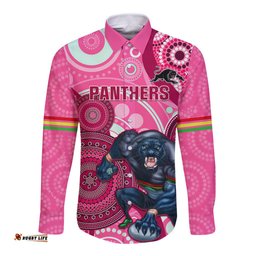 Custom NRL Panthers Long Sleeve Button Shirt Indigenous Penrith Dynamic Pink Version