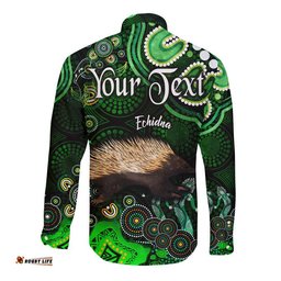 Custom Personalised Australian Astrology Hawaii Long Sleeve Button Shirt Virgo Echidna Zodiac Aboriginal Vibes Green