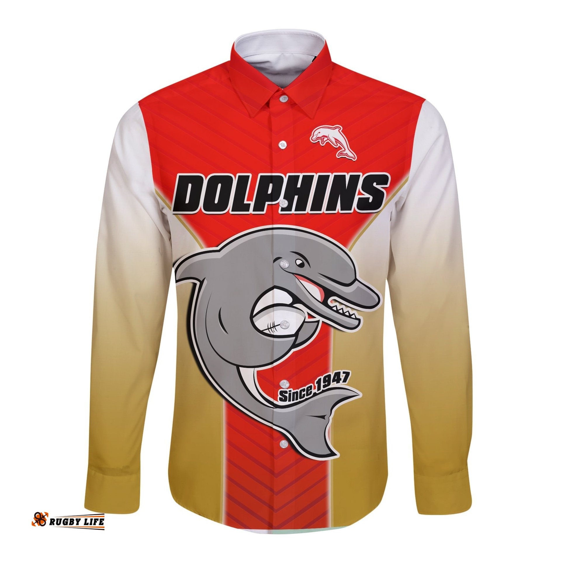 Dolphins Rugby Long Sleeve Button Shirt Since 1947 Dynamic Version