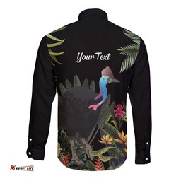 Personalised Australia Cassowary Long Sleeve Button Shirt Dinosaur Bird - Rainforest Vibes