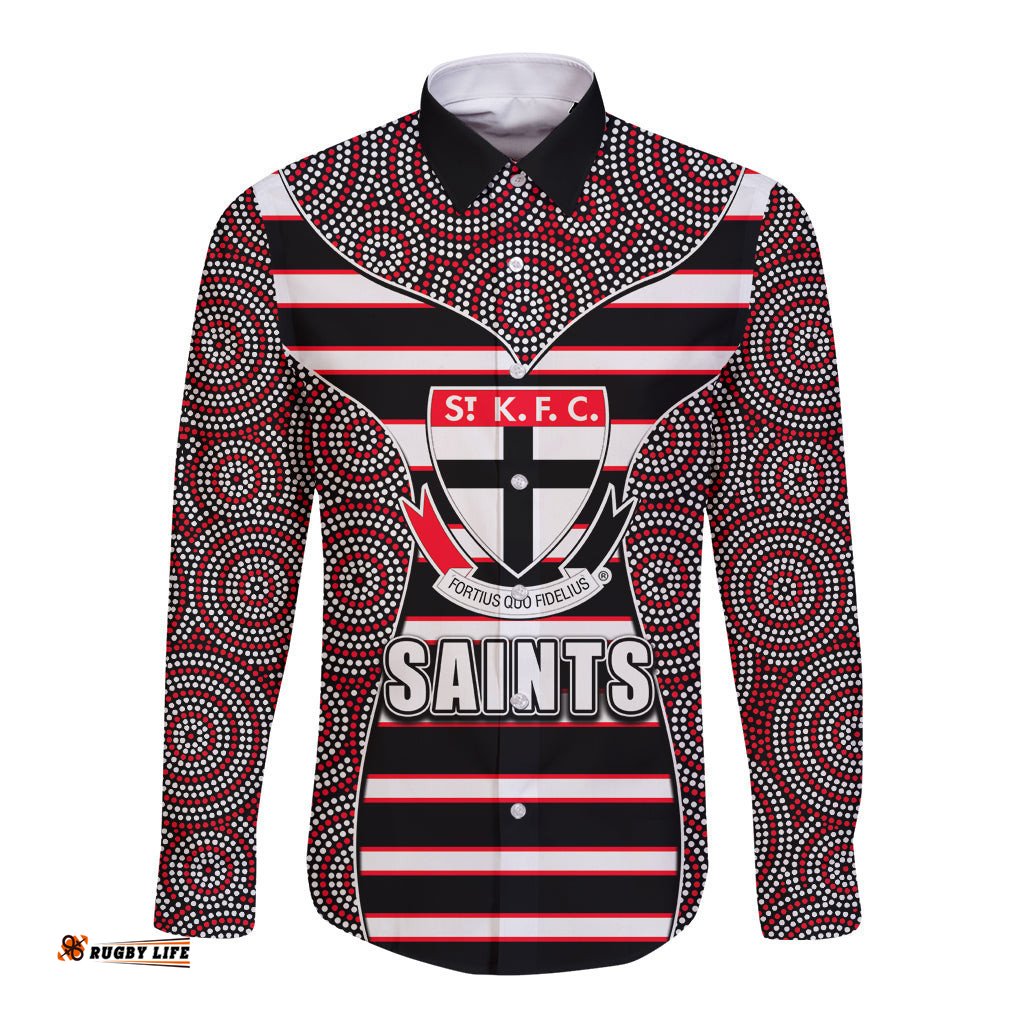 AFL - Saints Long Sleeve Button Shirt Mix Dot Aboriginal