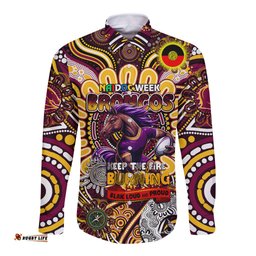 Custom NAIDOC Week 2024 Broncos Long Sleeve Button Shirt Mascot Rugby
