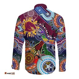 Personalised Broncos NAIDOC Week 2024 Long Sleeve Button Shirt Australia Aboriginal Dot Painting