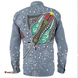 Australia Aboriginal Long Sleeve Button Shirts - Stingray Art In Aboriginal Dot Style Long Sleeve Button Shirts