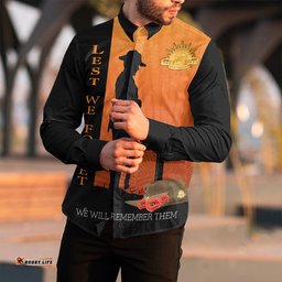 Custom Anzac Day Lest We Forget Soldier Standing Guard Long Sleeve Button Shirt