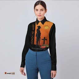 Custom Anzac Day Lest We Forget Soldier Standing Guard Long Sleeve Button Shirt