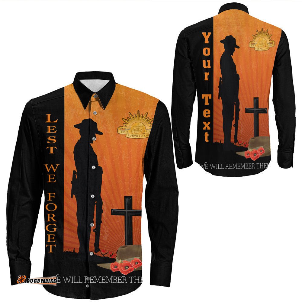 Custom Anzac Day Lest We Forget Soldier Standing Guard Long Sleeve Button Shirt