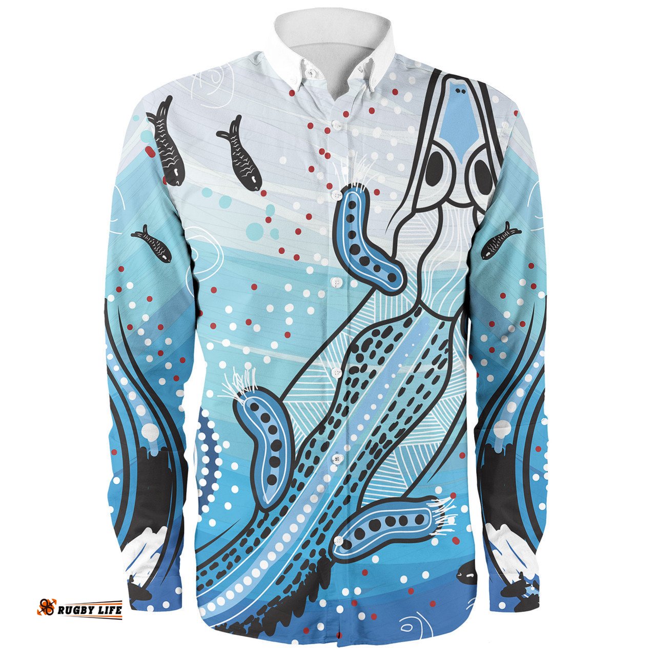 Australia Crocodile Long Sleeve Button Shirts - Aboriginal Dot Artwork With Crocodile Long Sleeve Button Shirts