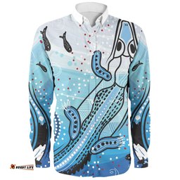 Australia Crocodile Long Sleeve Button Shirts - Aboriginal Dot Artwork With Crocodile Long Sleeve Button Shirts