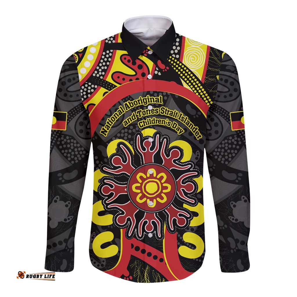 Australia Indigenous Children's Day Long Sleeve Button Shirt Strong In Culture Stronger Together Aboriginal Art