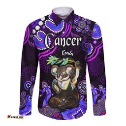 Australian Astrology Hawaii Long Sleeve Button Shirt Cancer Koala Zodiac Aboriginal Vibes Purple