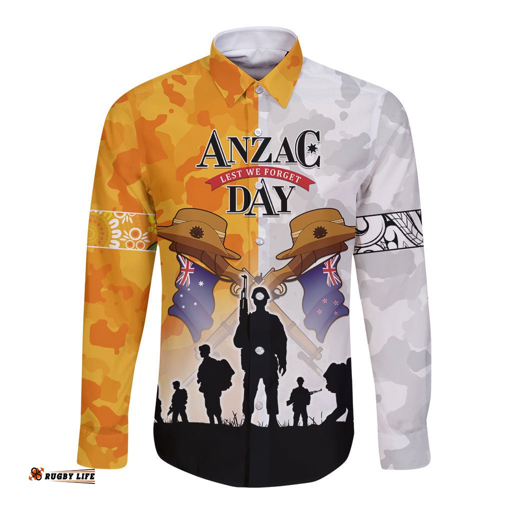 Australia And New Zealand ANZAC Day Long Sleeve Button Shirt Lest We Forget