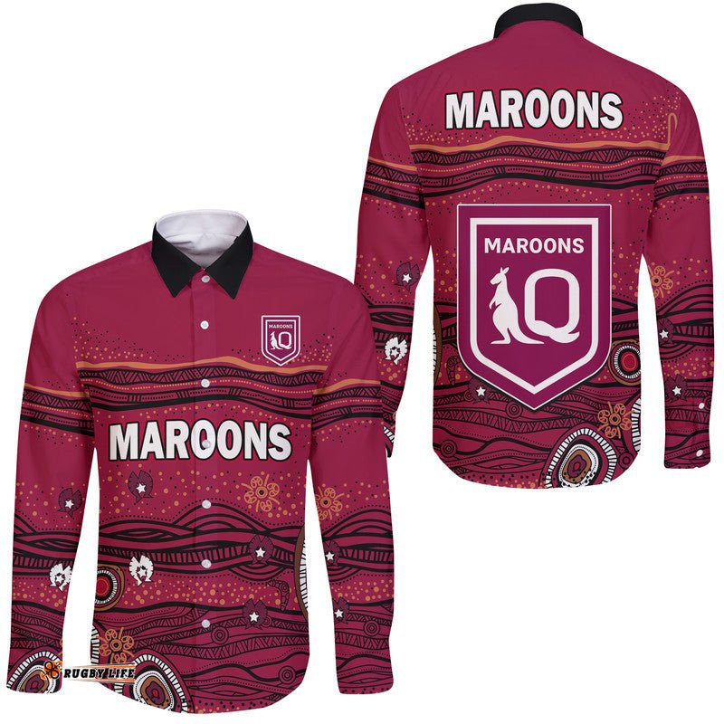 QLD Maroons Rugby Hawaii Long Sleeve Button Shirt Indigenous