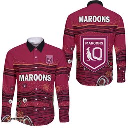 QLD Maroons Rugby Hawaii Long Sleeve Button Shirt Indigenous