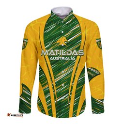 Personalised Australia Matildas Long Sleeve Button Shirt Abstract Line