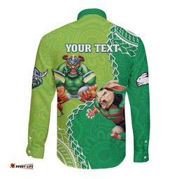 Personalised Rabbitohs And Raiders Rugby Long Sleeve Button Shirt Aboriginal Mix Polynesian Pattern
