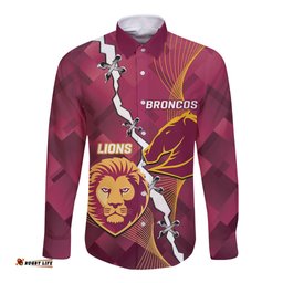 Personalised Lions Football And Broncos Rugby Long Sleeve Button Shirt Sporty Version