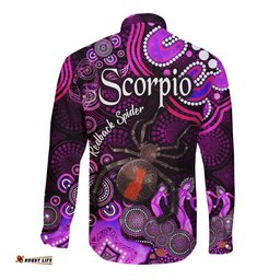 Australian Astrology Hawaii Long Sleeve Button Shirt Scorpio Redback Spider Zodiac Aboriginal Vibes Pink