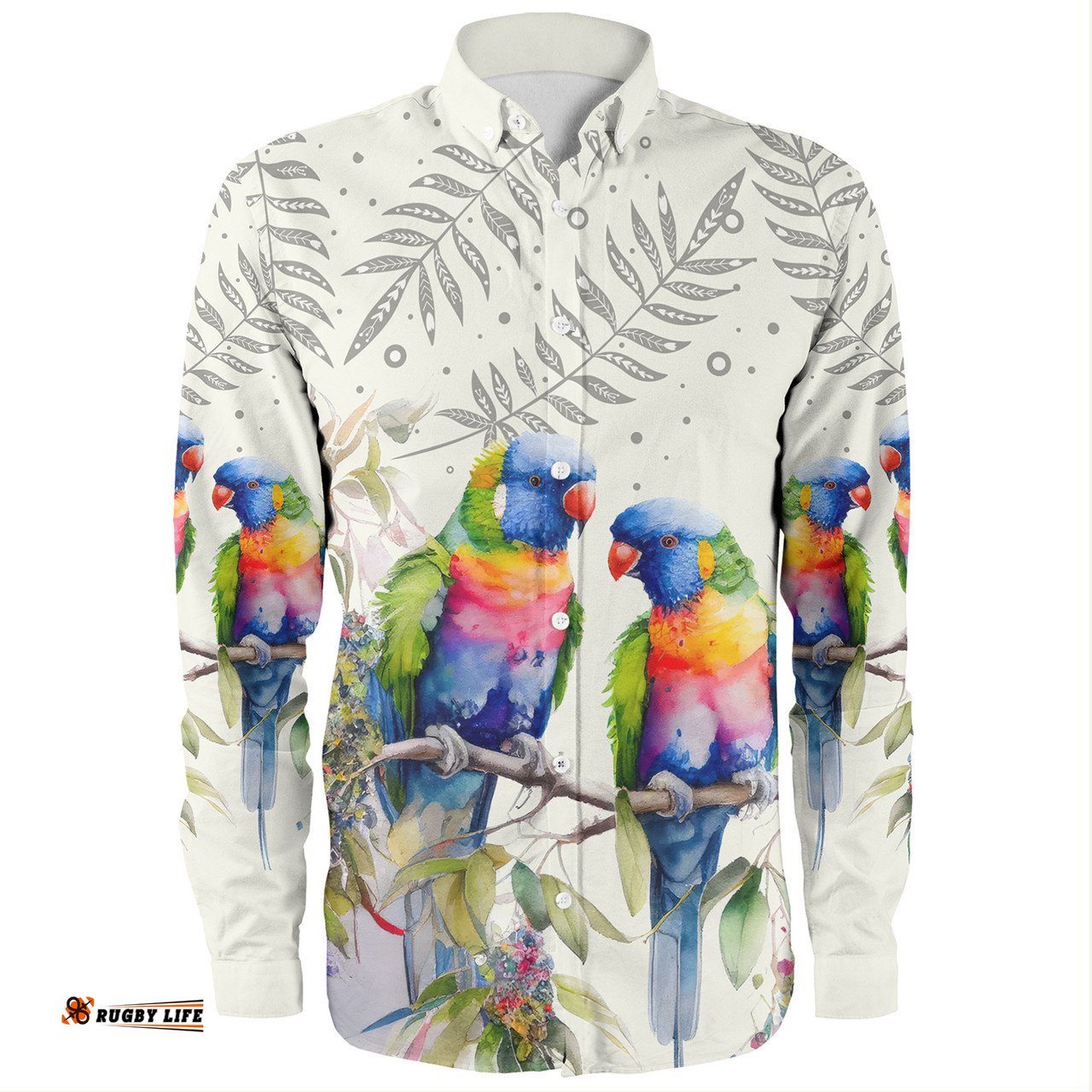 Australia Rainbow Lorikeets Long Sleeve Button Shirts - Rainbow Lorikeets Birds Art Long Sleeve Button Shirts
