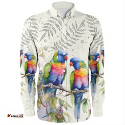 Australia Rainbow Lorikeets Long Sleeve Button Shirts - Rainbow Lorikeets Birds Art Long Sleeve Button Shirts