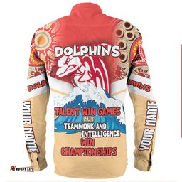 Redcliffe Dolphins Long Sleeve Button Shirt - Custom Talent Win Games But Teamwork And Intelligence Win Championships With Aboriginal Style