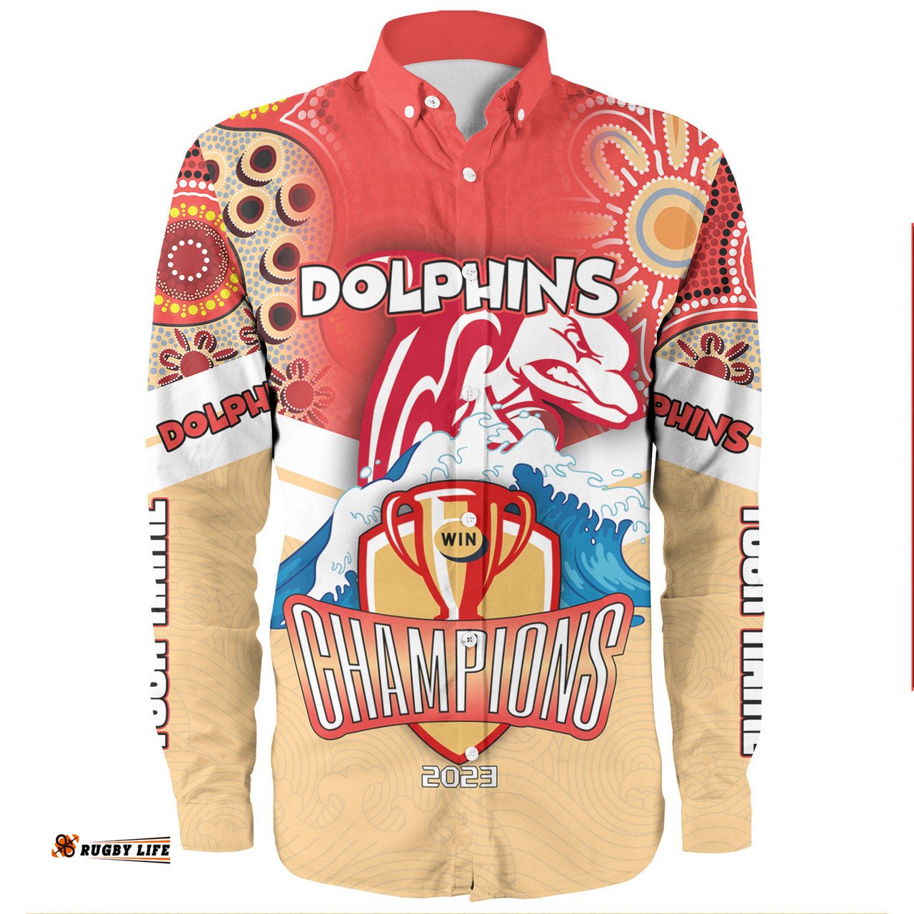 Redcliffe Dolphins Long Sleeve Button Shirt - Custom Talent Win Games But Teamwork And Intelligence Win Championships With Aboriginal Style