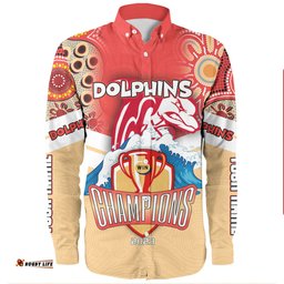 Redcliffe Dolphins Long Sleeve Button Shirt - Custom Talent Win Games But Teamwork And Intelligence Win Championships With Aboriginal Style