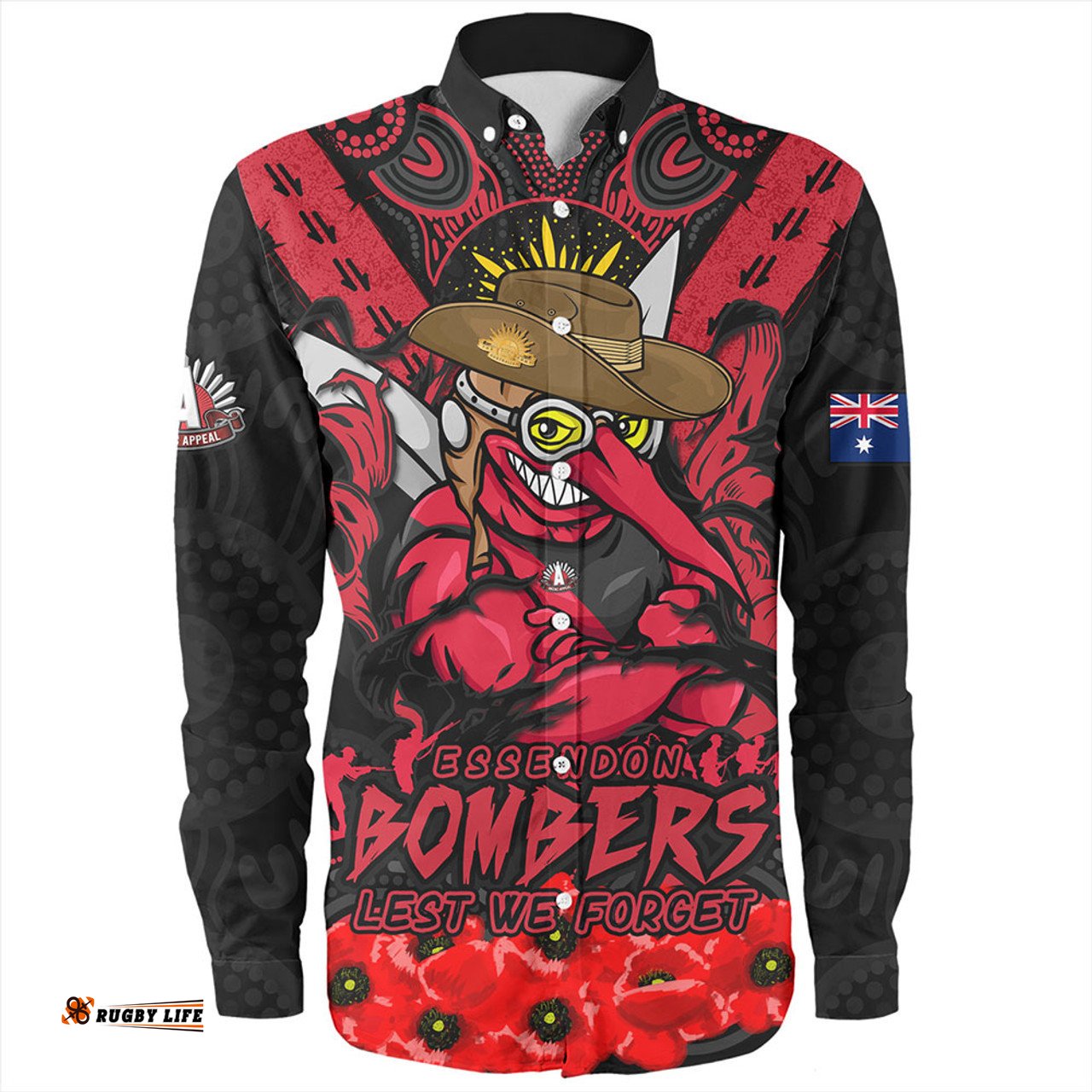 Essendon Long Sleeve Button Shirt Ripped Legacy Of The Game The ANZAC Spirit Lives On