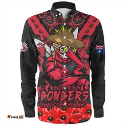 Essendon Long Sleeve Button Shirt Ripped Legacy Of The Game The ANZAC Spirit Lives On
