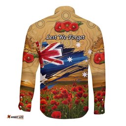 Australia Aboriginal ANZAC Hawaii Long Sleeve Button Shirt Poppy Vibes Gold