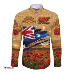 Australia Aboriginal ANZAC Hawaii Long Sleeve Button Shirt Poppy Vibes Gold