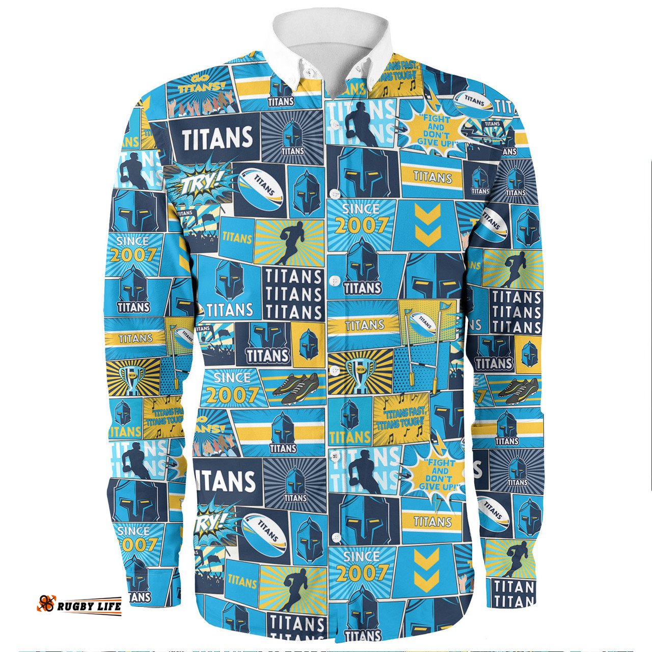 Gold Coast Titans Sport Long Sleeve Button Shirt - Team Of Us Die Hard Fan Supporters Comic Style