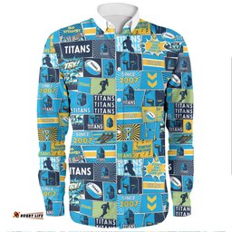 Gold Coast Titans Sport Long Sleeve Button Shirt - Team Of Us Die Hard Fan Supporters Comic Style