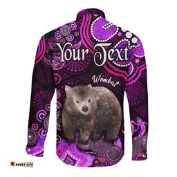 Custom Personalised Australian Astrology Hawaii Long Sleeve Button Shirt Taurus Wombat Zodiac Aboriginal Vibes Pink