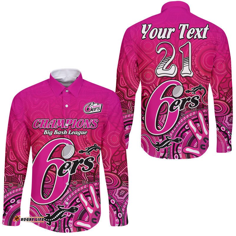Custom Personalised Sydney Sixers Champions Long Sleeve Button Shirt Lizard Indigenous Aboriginal