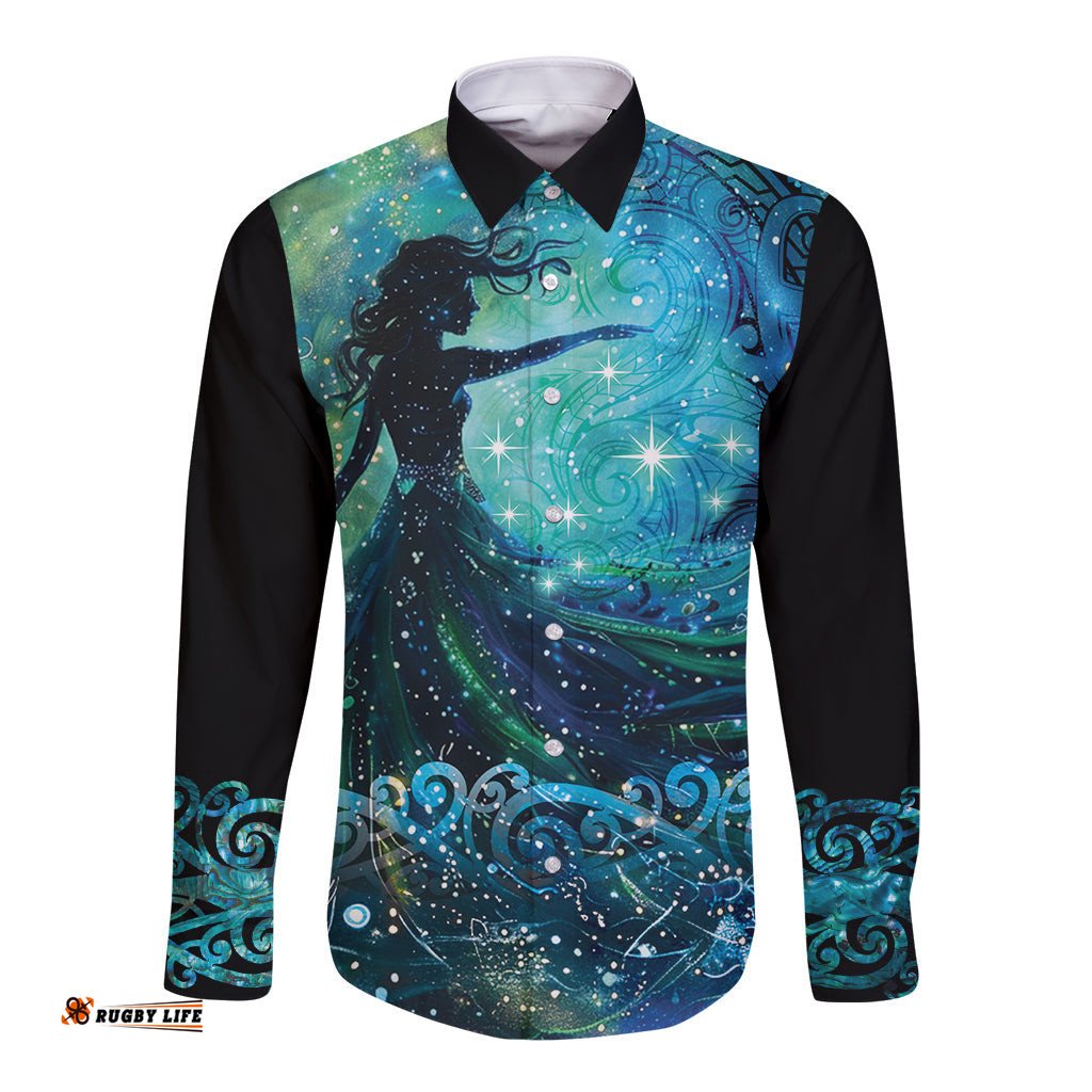 New Zealand Matariki Hiwa-i-te-rangi Long Sleeve Button Shirt Titiro ki nga Whetu Wishing Star