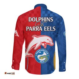 NRL Dolphins Combine Parra Eels Long Sleeve Button Shirt Sporty Style